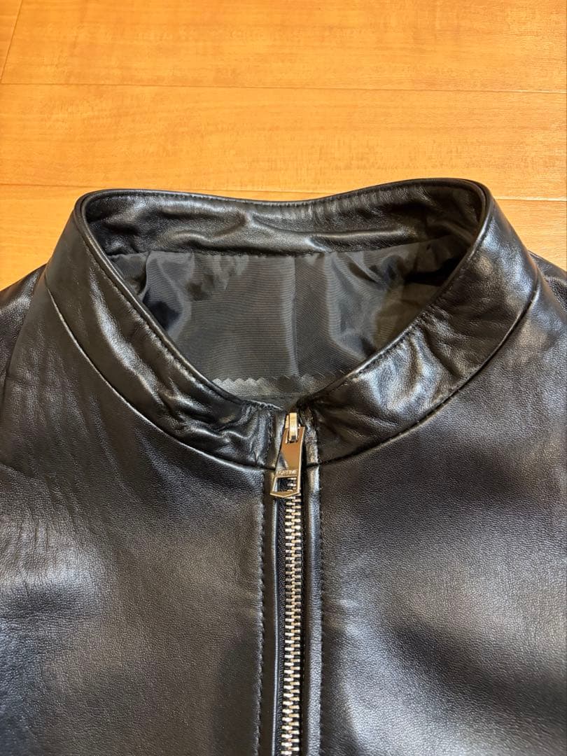 メンズ レザー ライダースジャケット 黒 ラム革