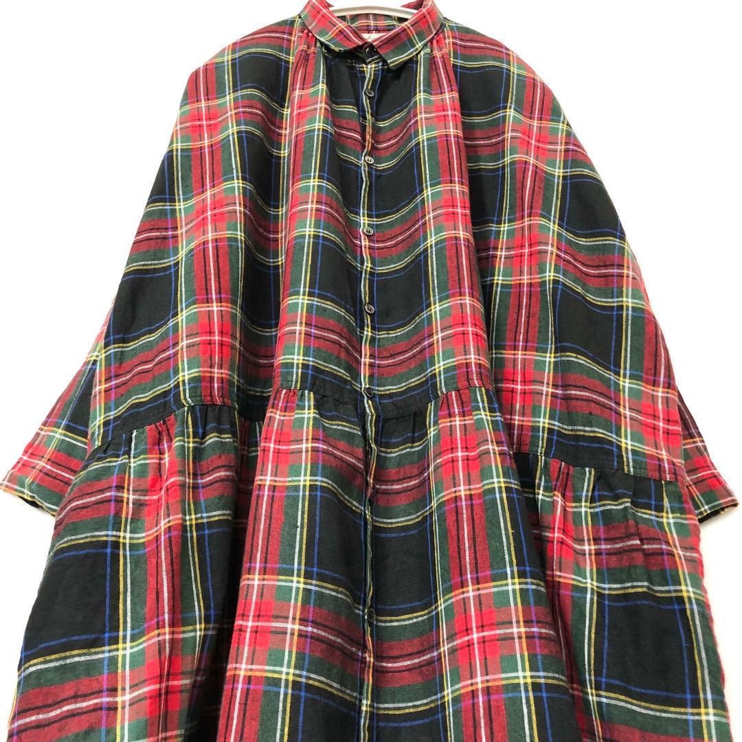 完売品✤ichi Antiquites︎ リネンタータンチェックワンピース