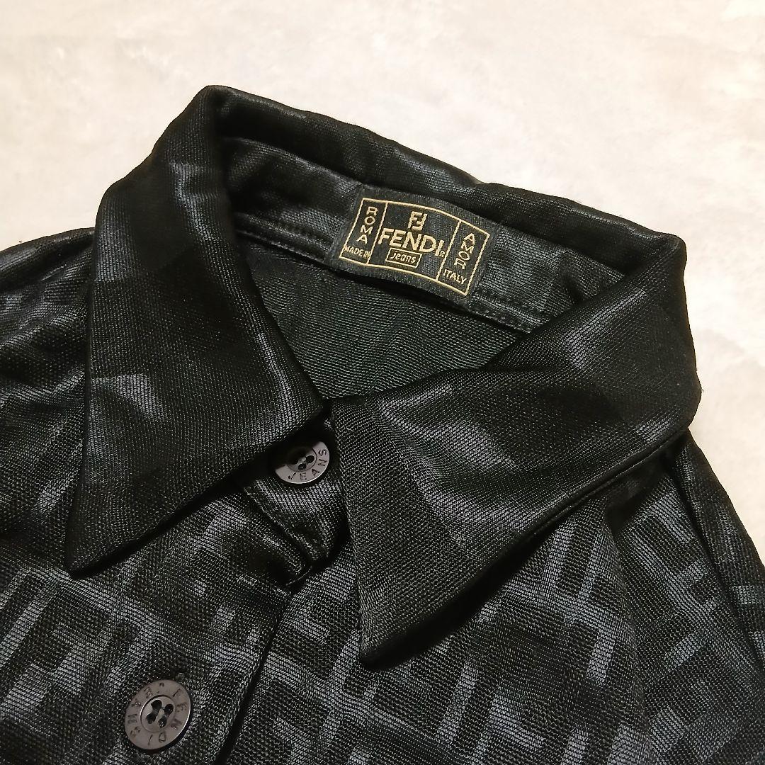 【美品/伊製】FENDI ストレッチカットソーシャツ シャドーロゴ ブラック