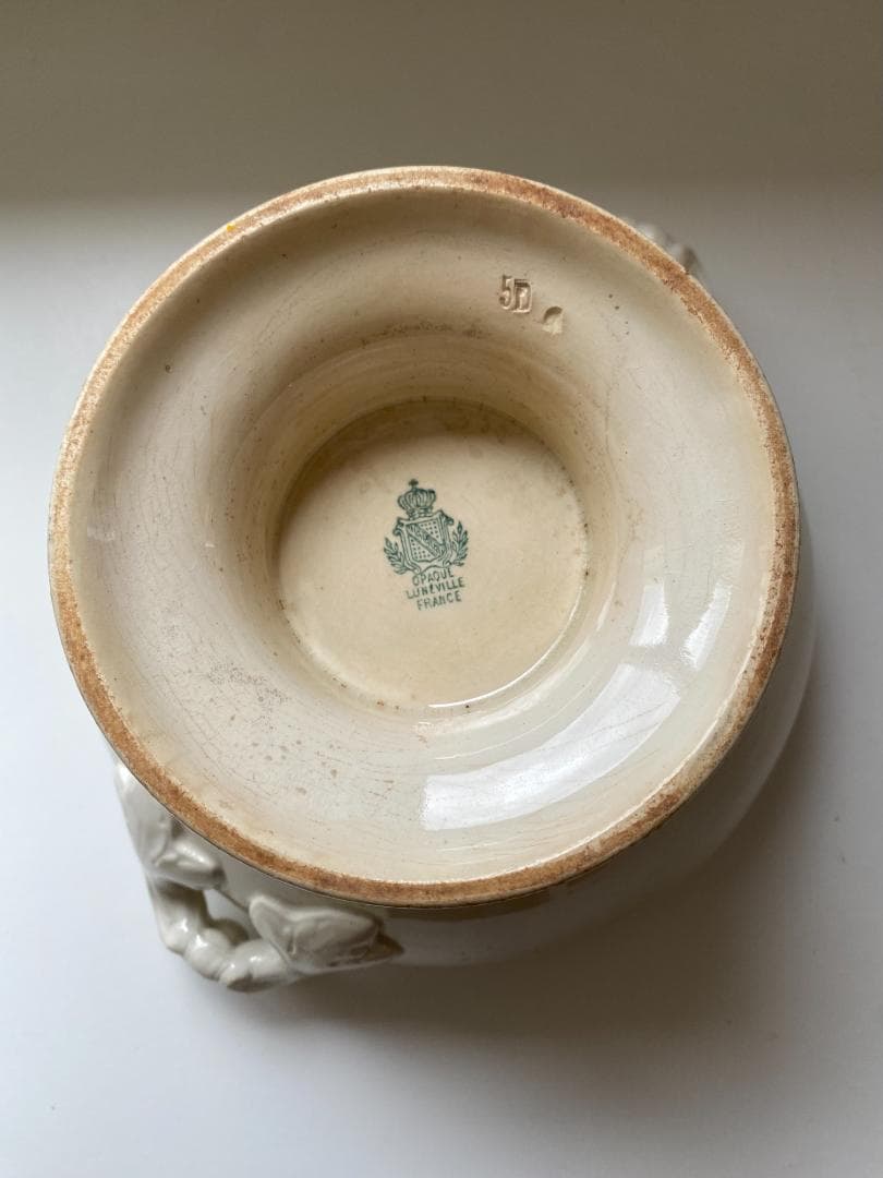 フランス アンティーク リュネビル 白釉 小ぶりのスーピエール