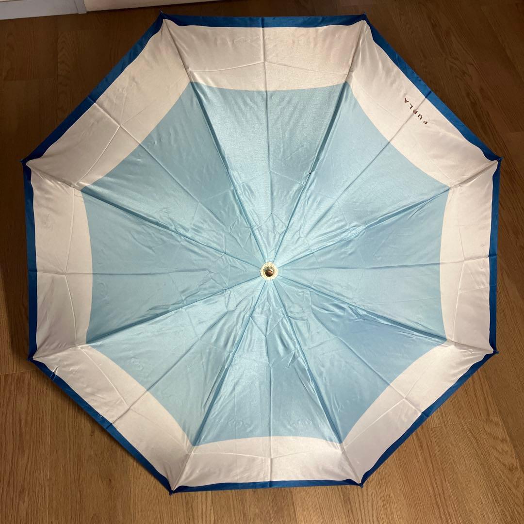 【未使用品】フルラ ボーダー 晴雨兼用 折り畳み傘 日傘 ブルー