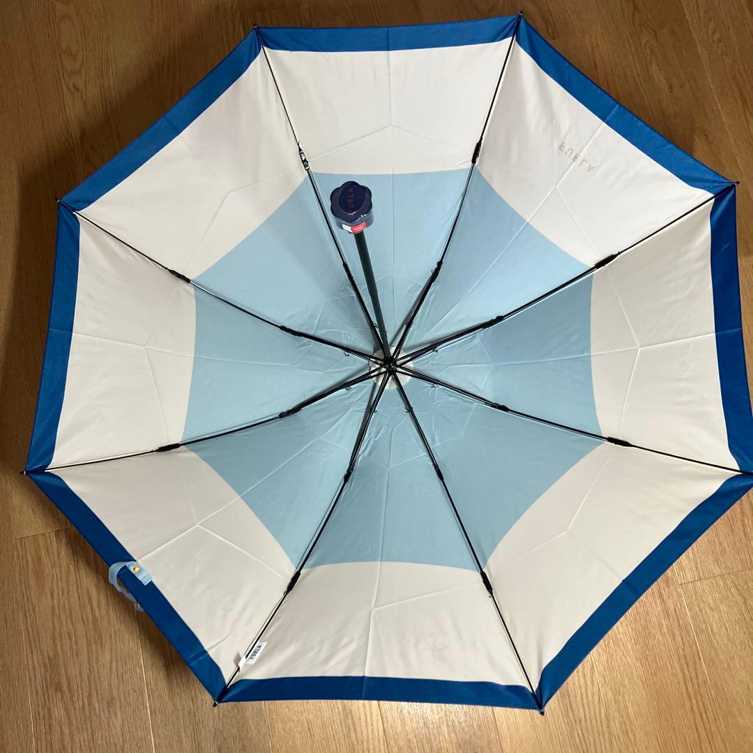 【未使用品】フルラ ボーダー 晴雨兼用 折り畳み傘 日傘 ブルー