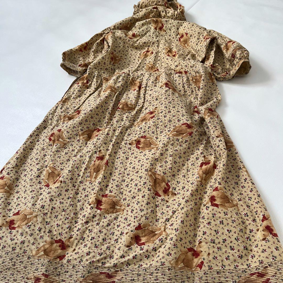 WONDERFUL WORLD　ロングワンピース　テディベア　プリーツ　フード付