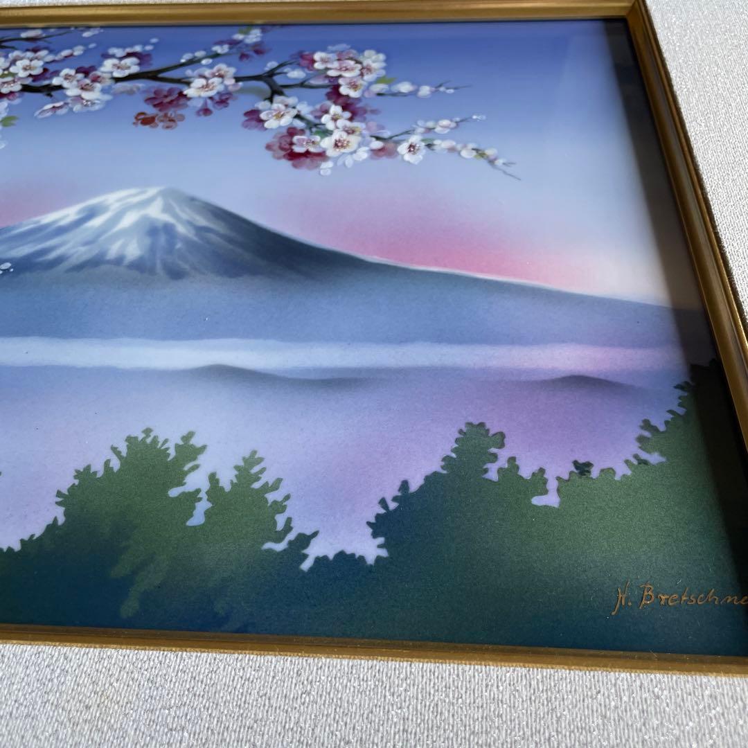 □美術品□桜に富士・陶板画□H.Bretscheider・01／25◇マイセン◇