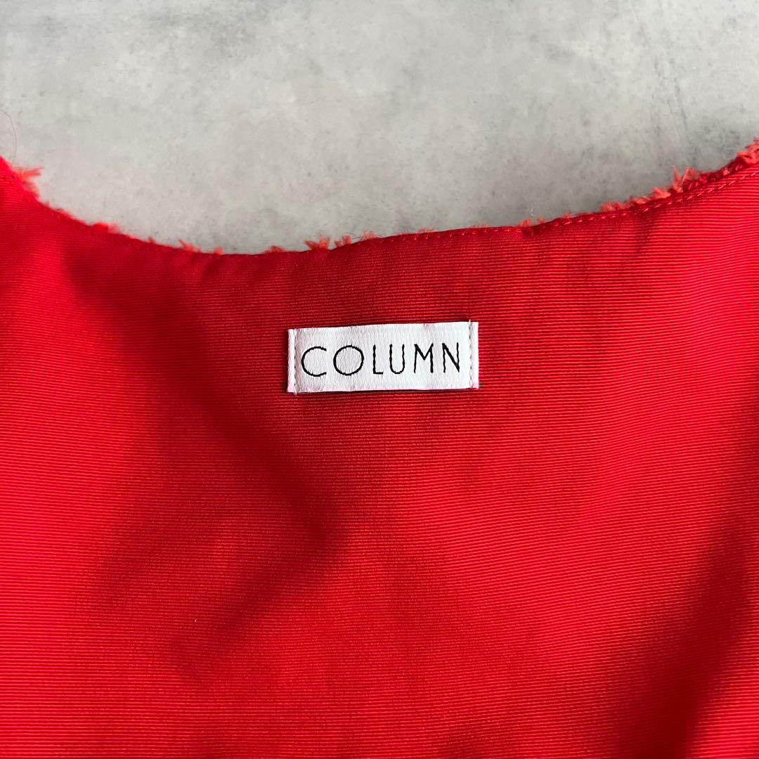 COLUMN ポンチョ　ツイード　ボレロ風　ジャケット　レッド　38