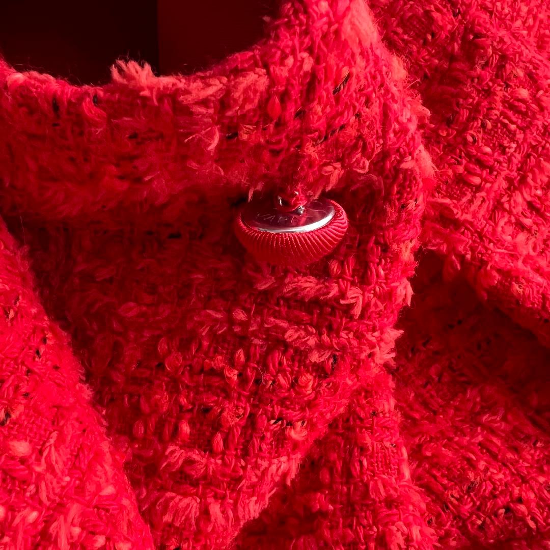 COLUMN ポンチョ　ツイード　ボレロ風　ジャケット　レッド　38