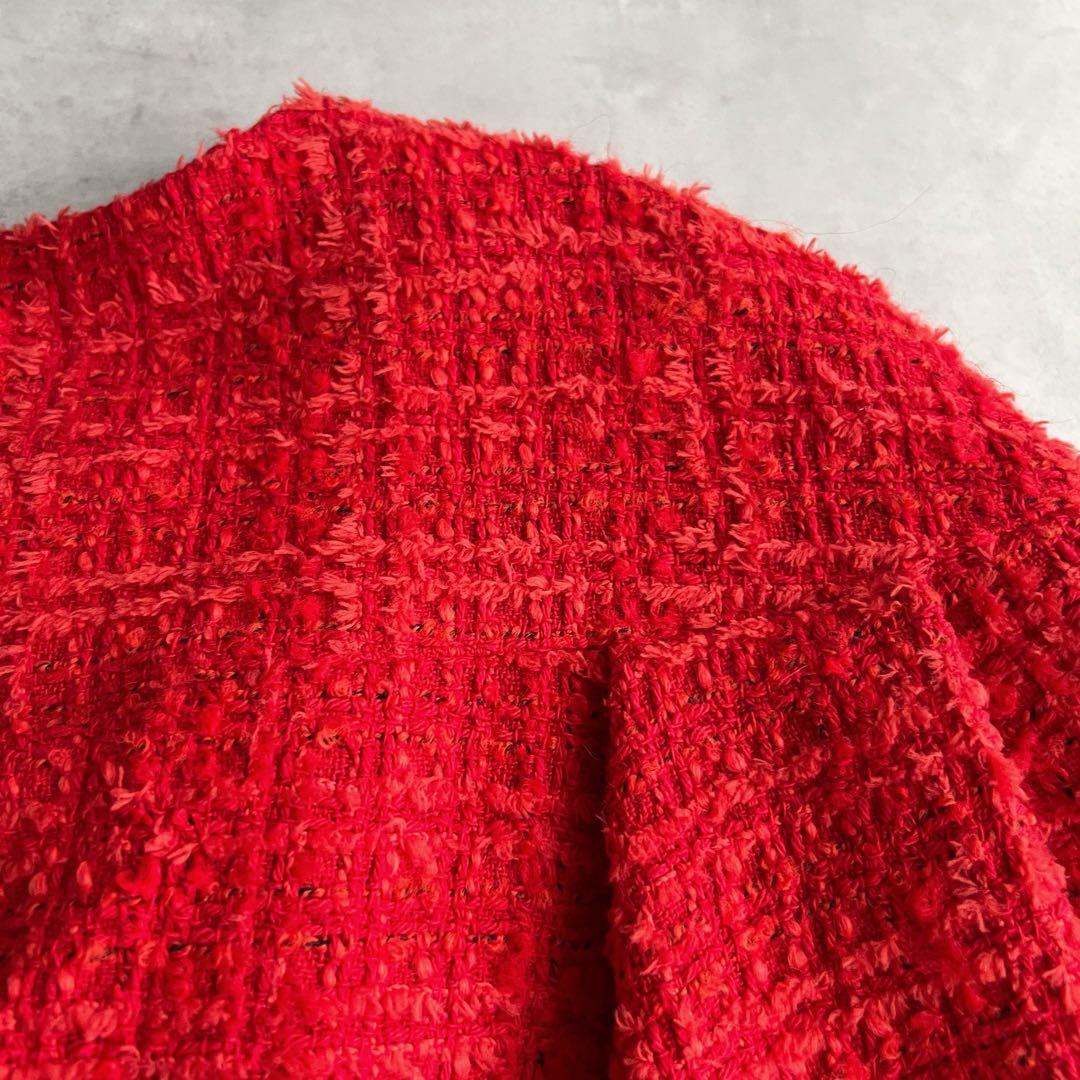 COLUMN ポンチョ　ツイード　ボレロ風　ジャケット　レッド　38