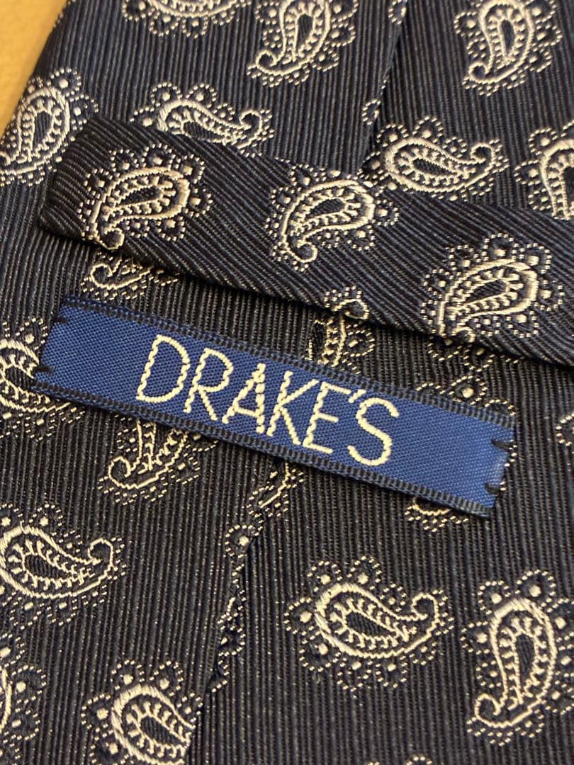【未使用】ドレイクス　ダークネイビー　ペイズリー柄　ネクタイ
