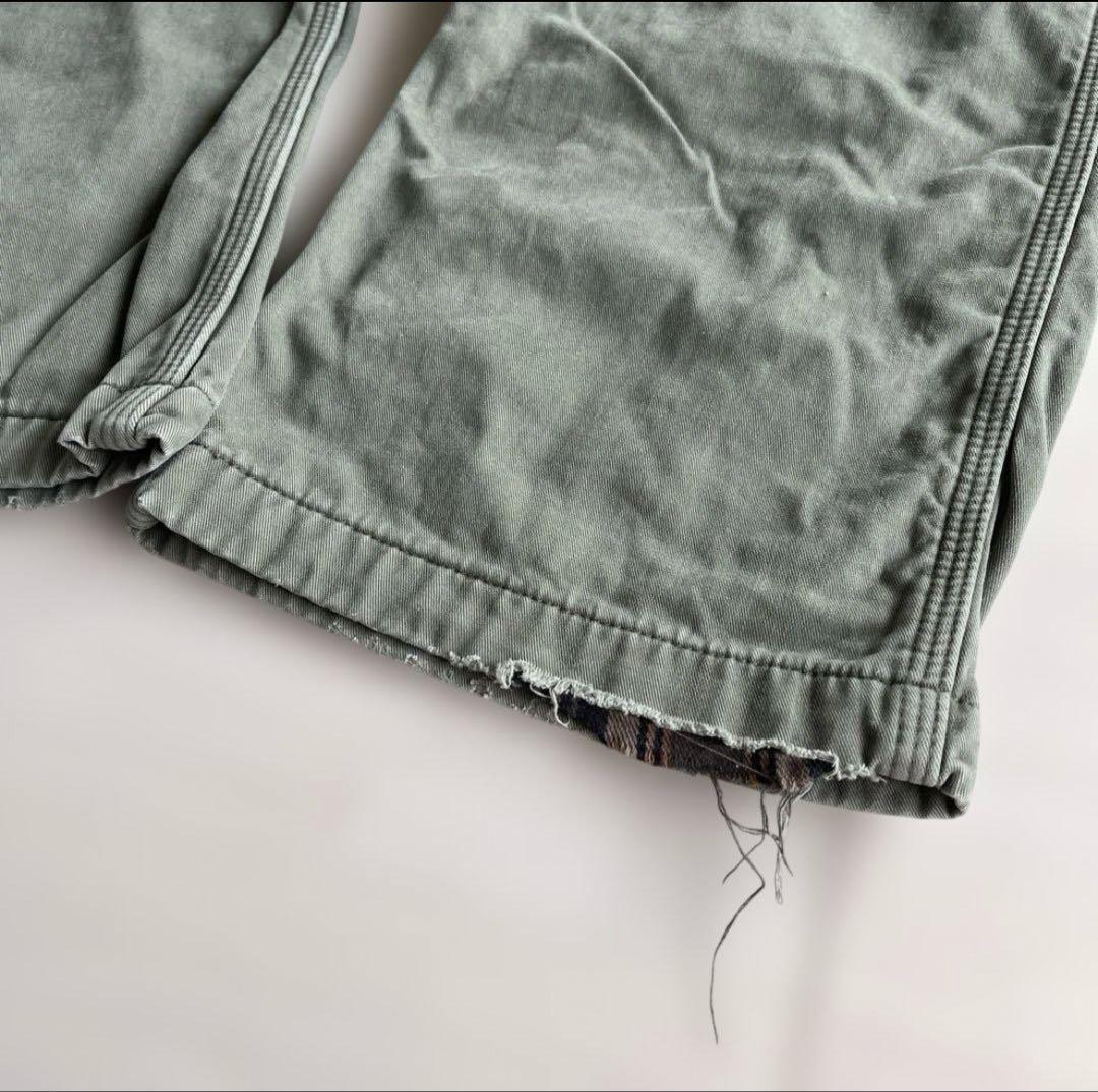 Carhartt ペインターパンツ 裏地チェック　極太　ビンテージ　モスグリーン