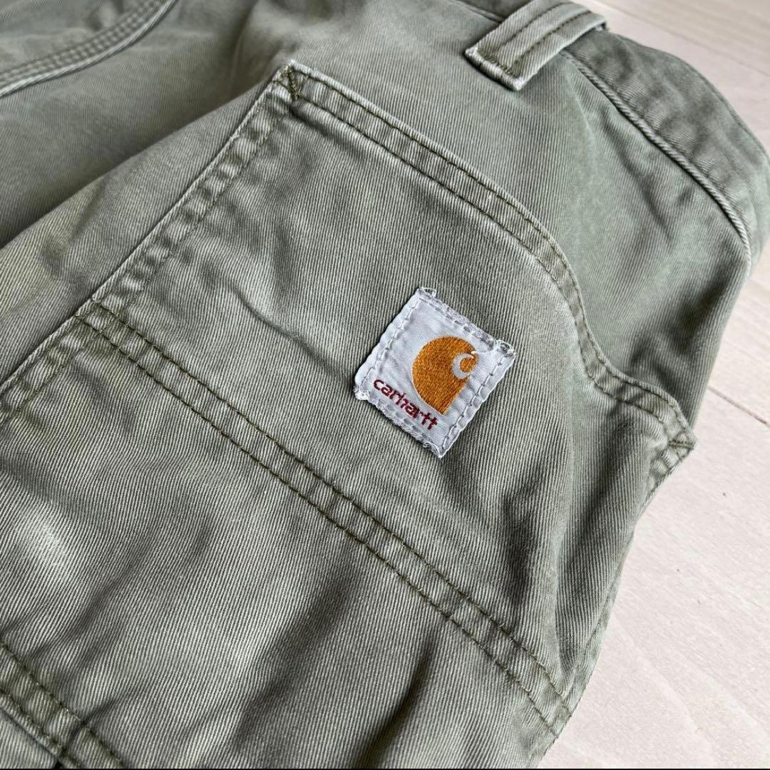 Carhartt ペインターパンツ 裏地チェック　極太　ビンテージ　モスグリーン