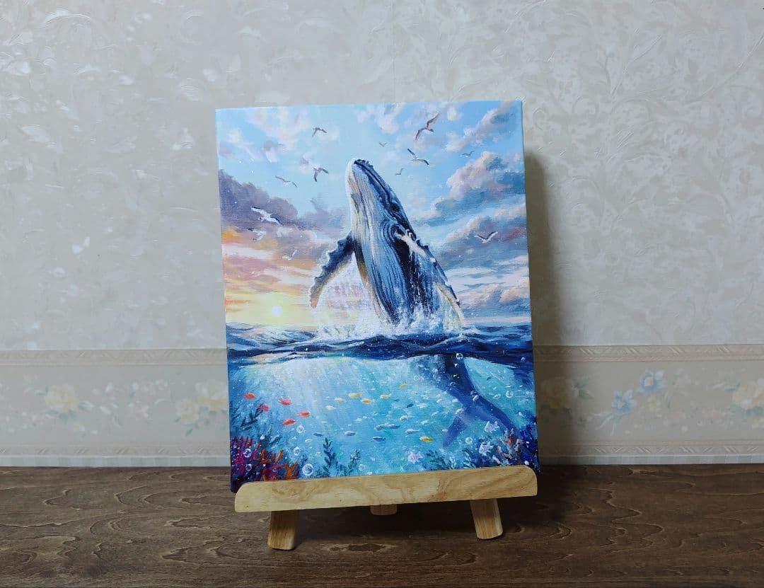 琥*ん様 【クジラの世界】アクリル画 F3 風景画 絵画