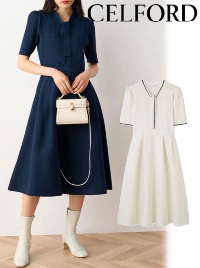 【新品未使用】CELFORDセルフォード♪ボウタイニットワンピース IVR 36