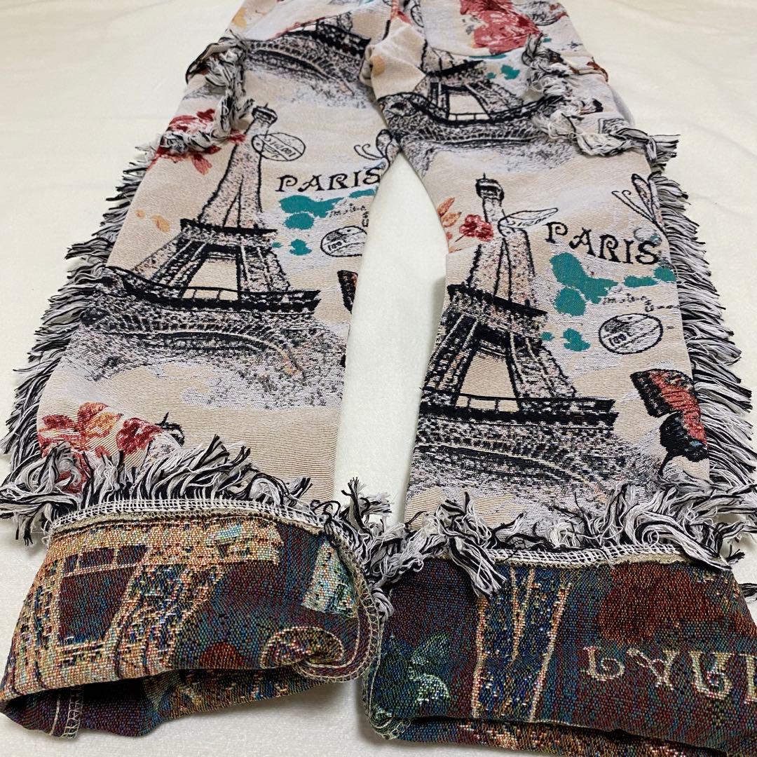 GUAPI風　タペストリーパンツ　S カーゴパンツ　海外　サイズ28 刺繍パンツ