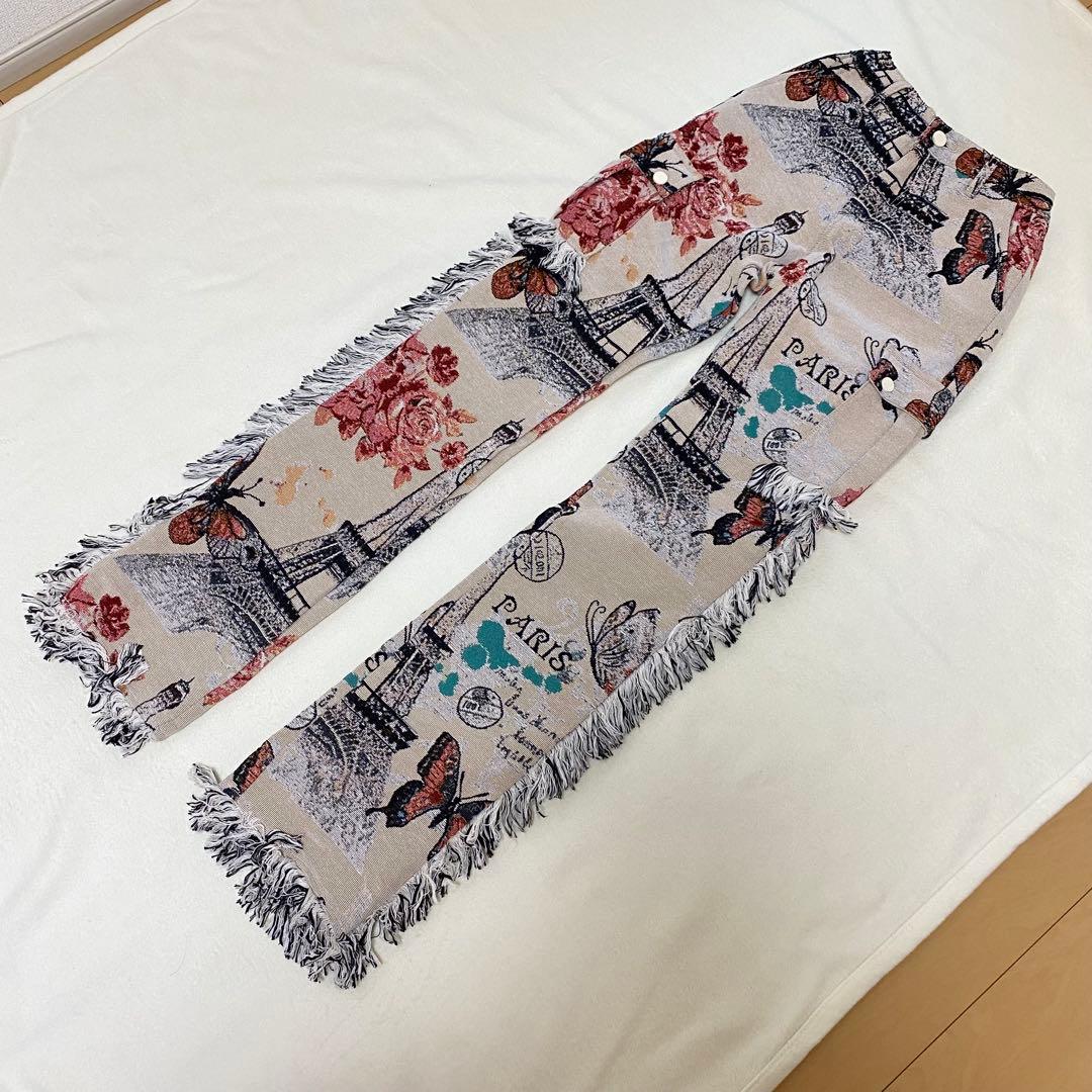 GUAPI風　タペストリーパンツ　S カーゴパンツ　海外　サイズ28 刺繍パンツ