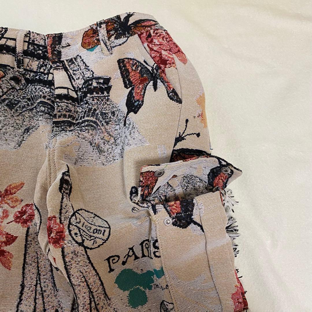 GUAPI風　タペストリーパンツ　S カーゴパンツ　海外　サイズ28 刺繍パンツ