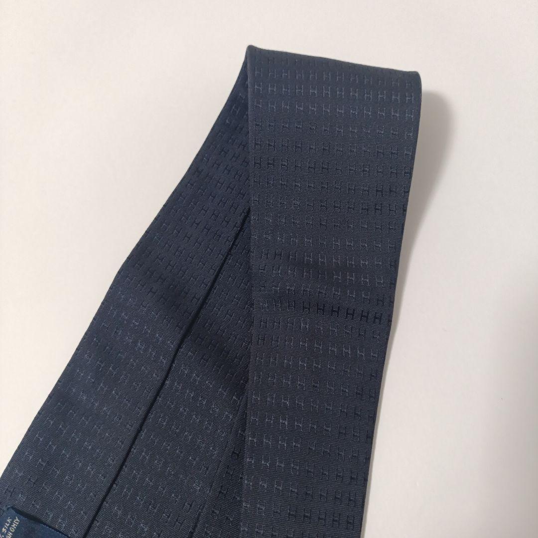 エルメス H織り柄 ネクタイ ネイビー France製