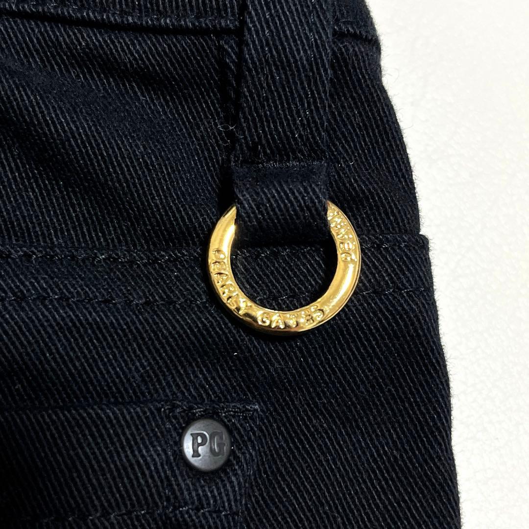 パーリーゲイツ ストレッチパンツ ブラックデニム 伸縮性 ワッペン レディース