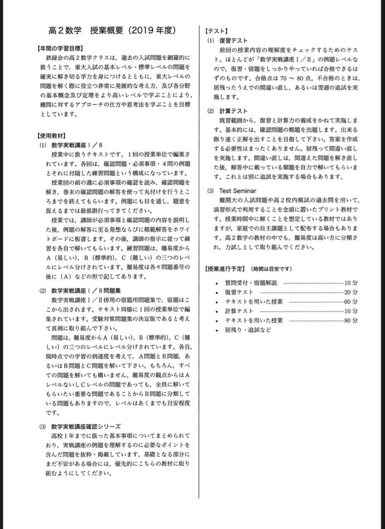 ［裁断済み］鉄緑会　数学実践講座Ⅰ/Ⅱ テキスト2冊+問題集2冊