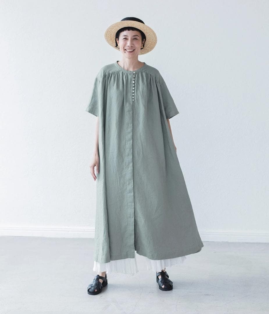 ゼロハチマブ 08Mab ナチュラン別注 14番手リネン ワンピース 丈詰めあり