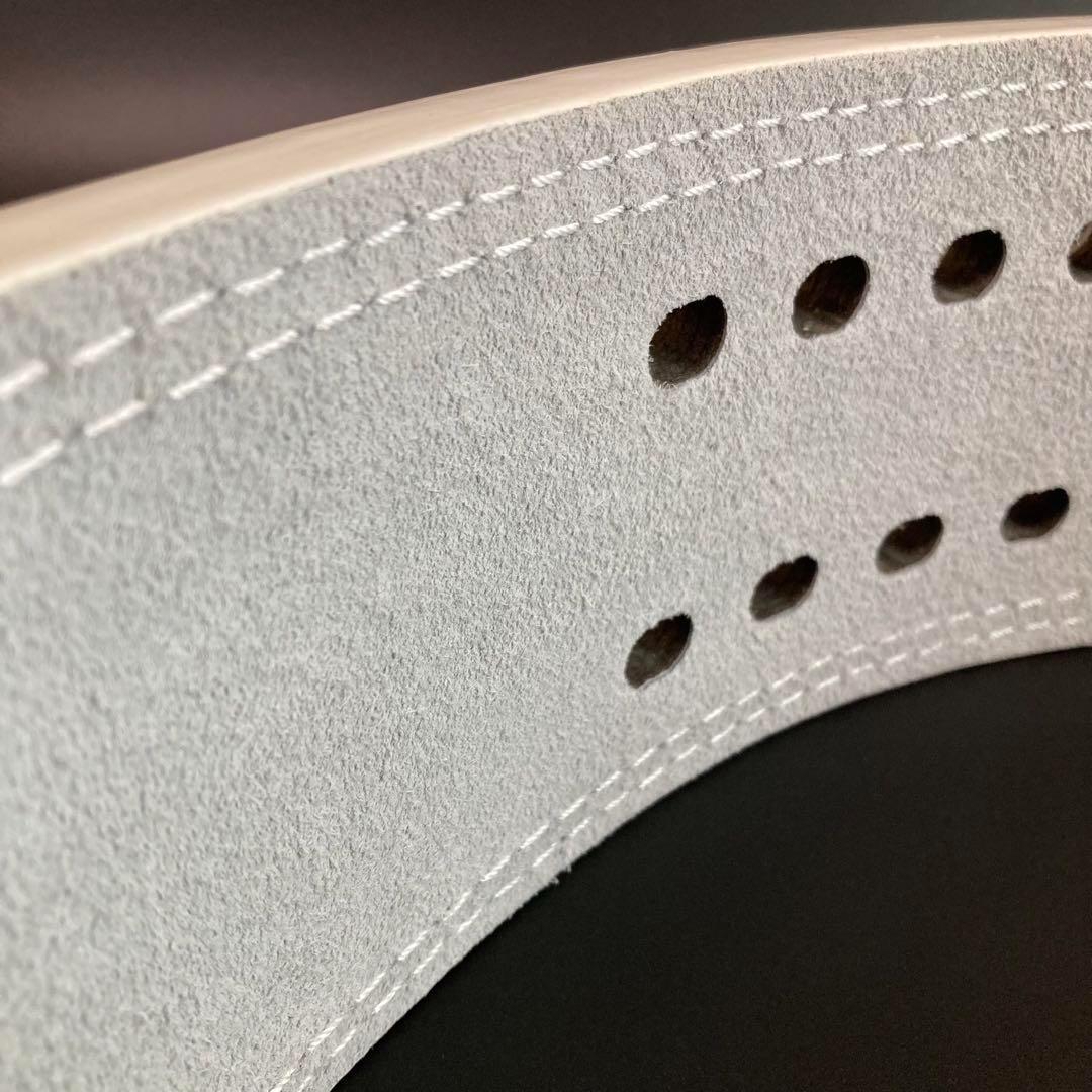 本革パワーリフティングベルト Mサイズ ワンタッチ可変式　白×バックルマット黒