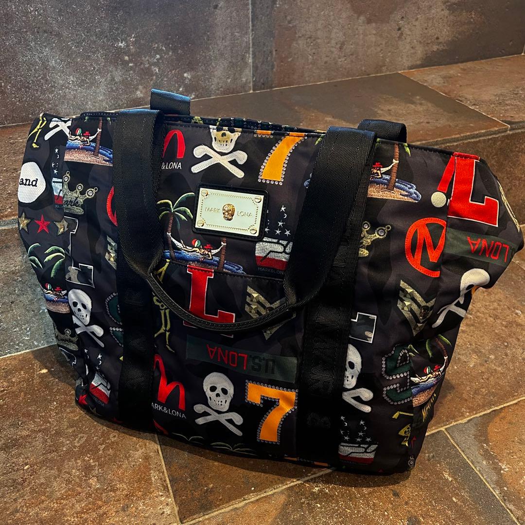 楽市楽座 MARK＆LONA ビッグトートバッグ 総柄 スカル ボストン