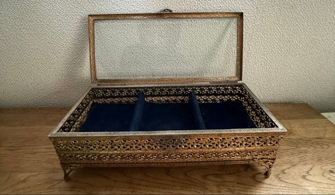 ヴィンテージ ジュエリーボックス べベルガラス アクセサリーケース