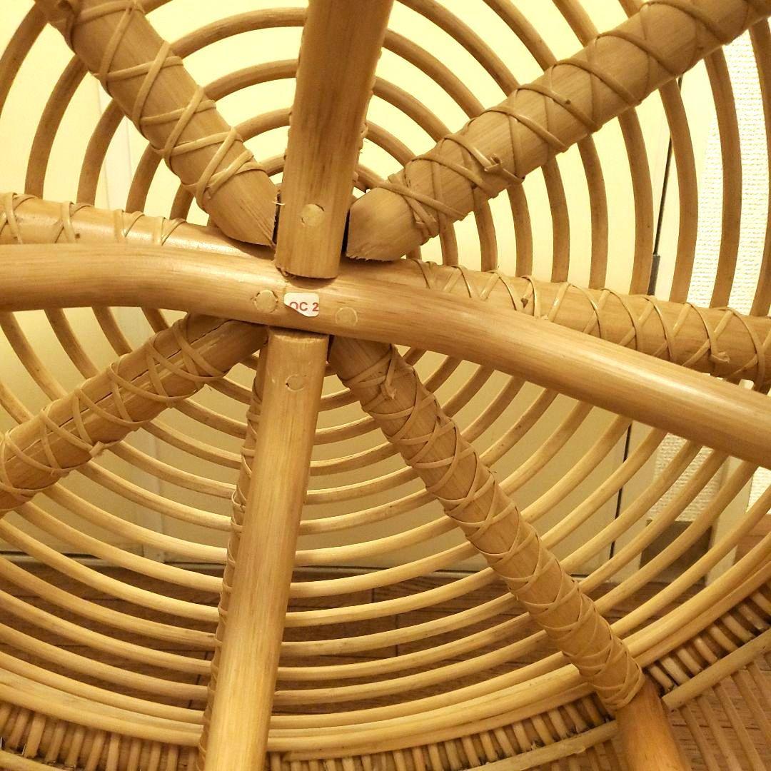 KANADEMONO ラタン 円形ローテーブル サイドテーブル ガラス板付き