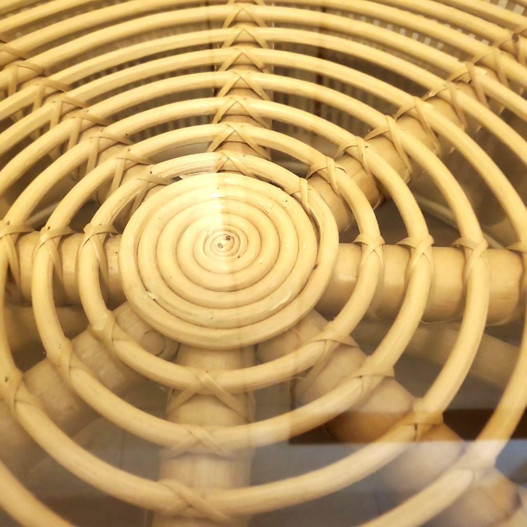 KANADEMONO ラタン 円形ローテーブル サイドテーブル ガラス板付き