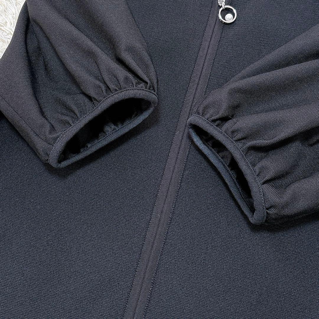 美品✨ルネ 2022 パフスリーブ ニットワンピース フリルパール装飾 34 黒