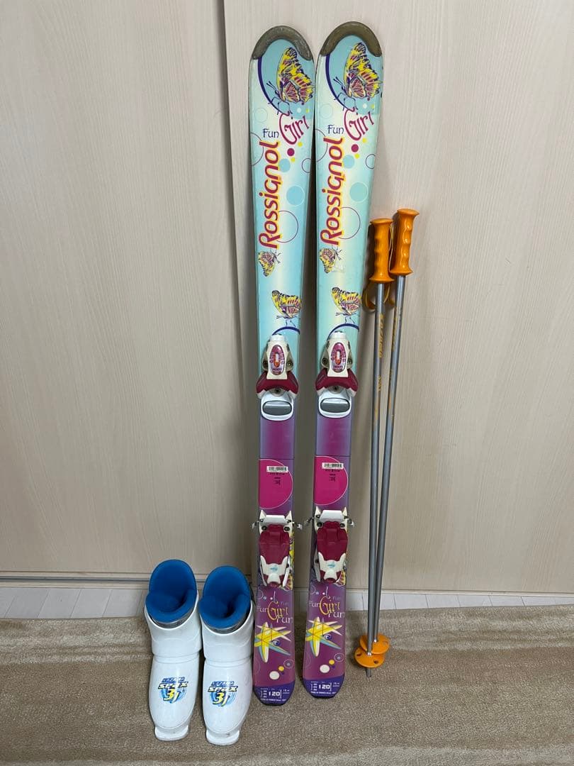 ロシニョールキッズ用スキー板120cmブーツ22cmストック70/105cm