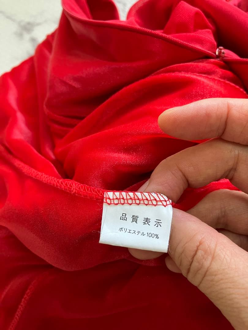 社交ダンスドレス　赤いロングドレス　レッスンウェア　ミニデモ　パティー　S〜M
