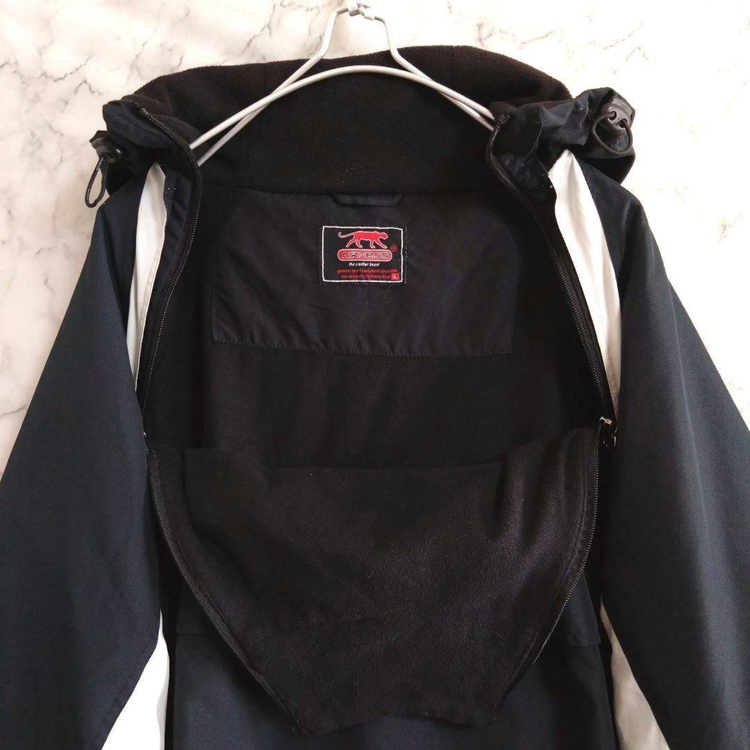 ★重14　AIRNESS　厚手プルオーバートップL　黒白赤　裏フリース　US古着