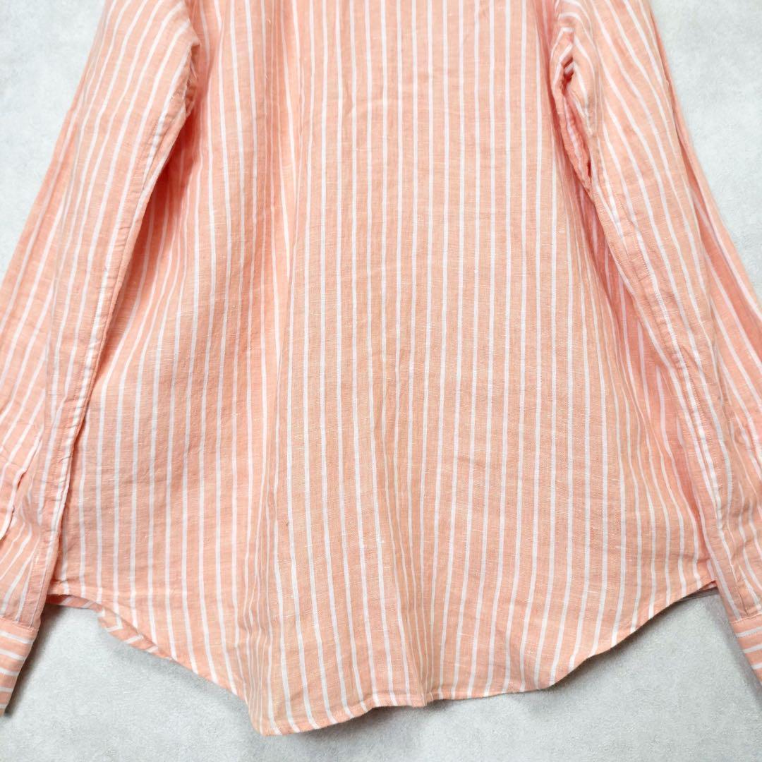 ポロラルフローレン　リネン　麻　オレンジ　ストライプ　シャツ　リラックスフィット