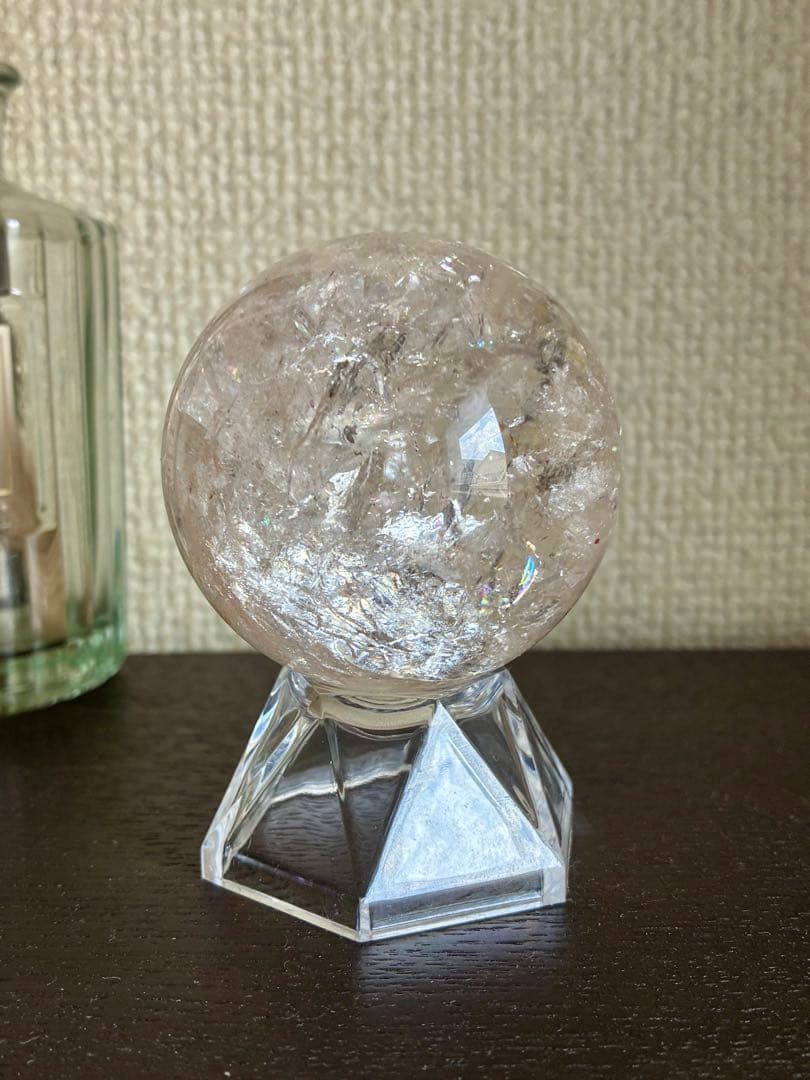 高品質✨高クリア感＆虹キラキラ✨アメリカ産ピンクアゼツライトスフィア50mm❗️