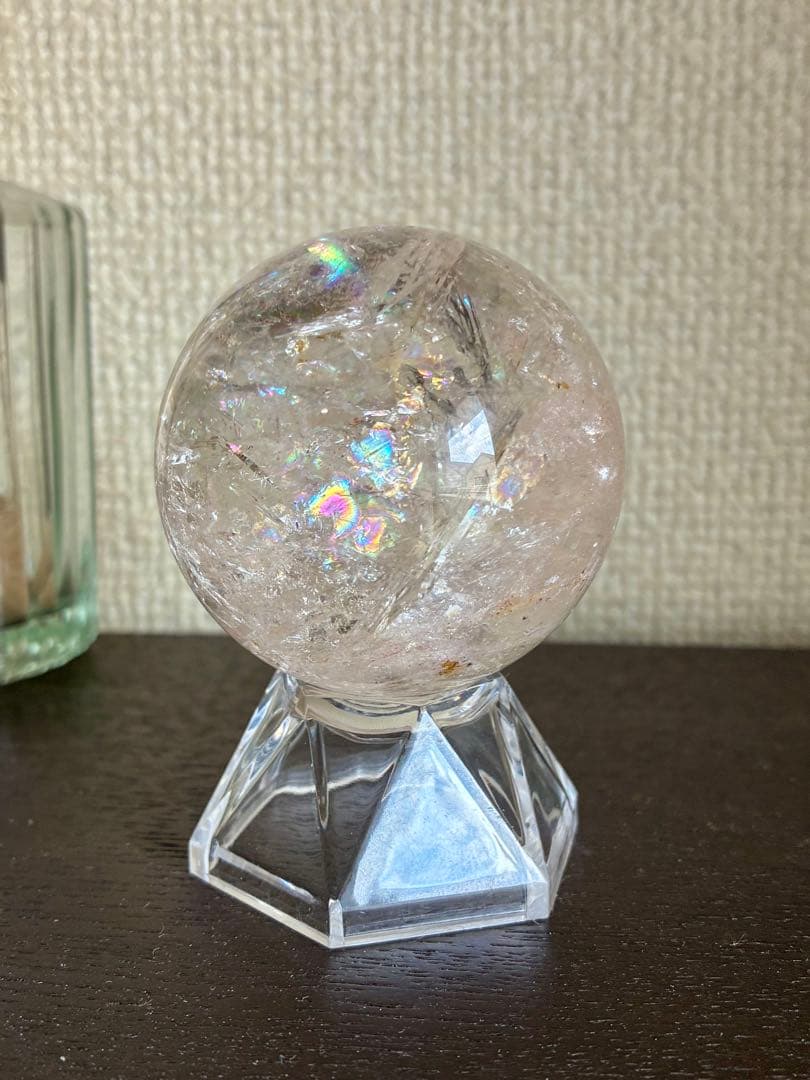 高品質✨高クリア感＆虹キラキラ✨アメリカ産ピンクアゼツライトスフィア50mm❗️