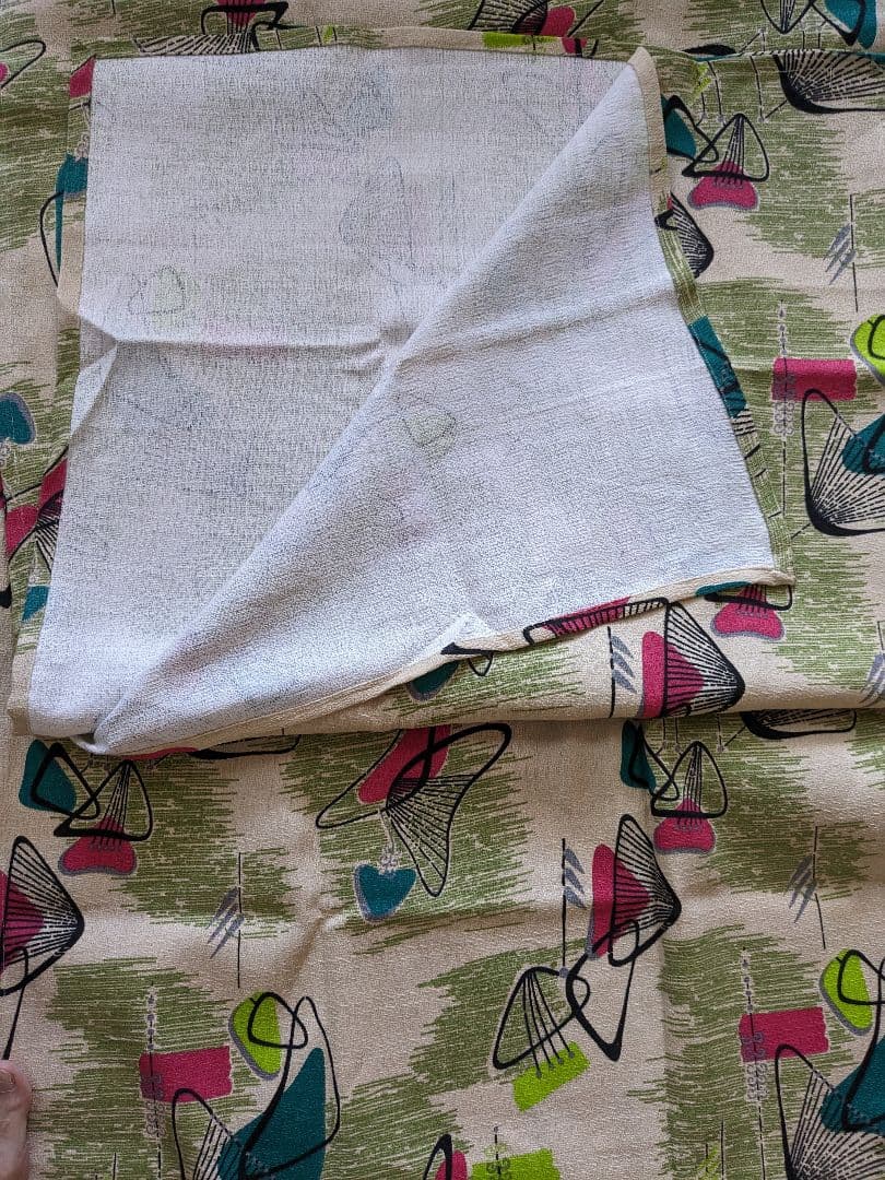 50’s柄カーテン2枚ベージュブーメラン１８０cm