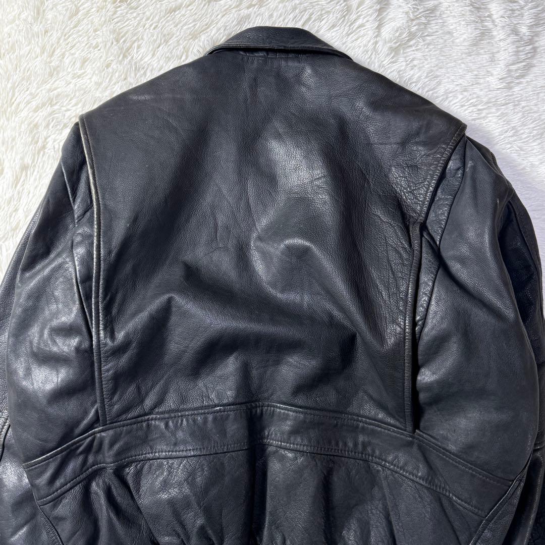 【90s】A-2 ブラックレザー フライトジャケットXL 牛革 短丈