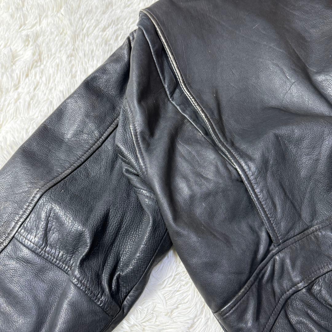 【90s】A-2 ブラックレザー フライトジャケットXL 牛革 短丈