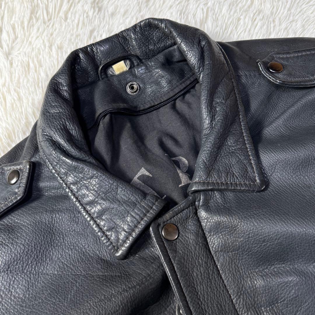 【90s】A-2 ブラックレザー フライトジャケットXL 牛革 短丈