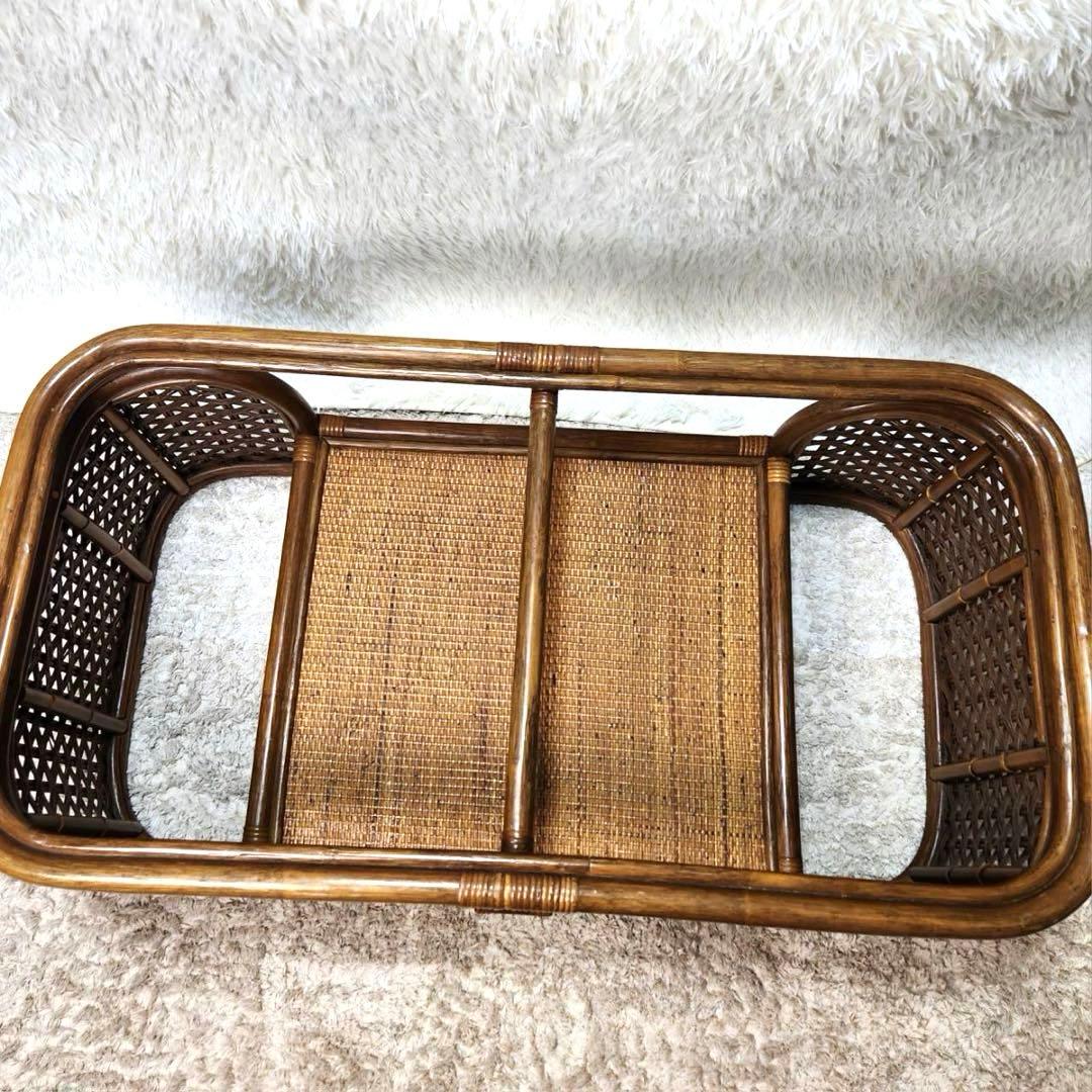 昭和レトロ 籐家具 ラタンセンターテーブル ビンテージ ガラステーブル　引き出し