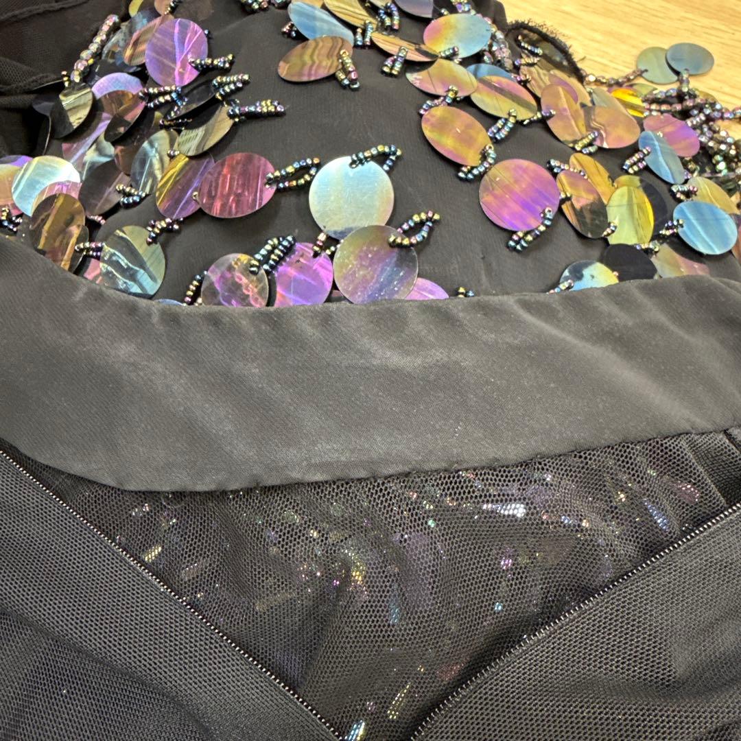 Y6049★L 黒 スパンコール ラテンドレス 社交ダンス