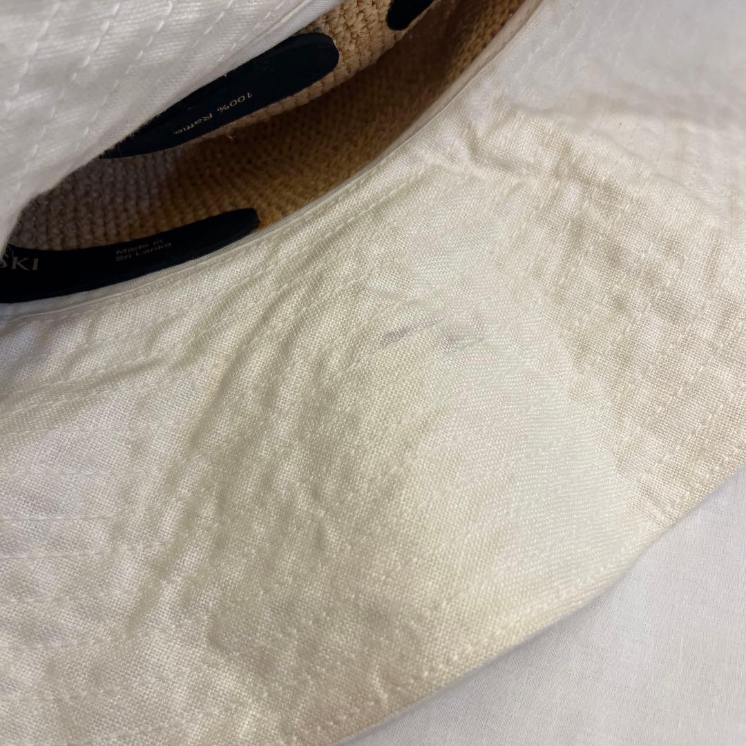 ヘレンカミンスキー ラフィアハット 麦わら帽子　ホワイト コットン ナチュラル