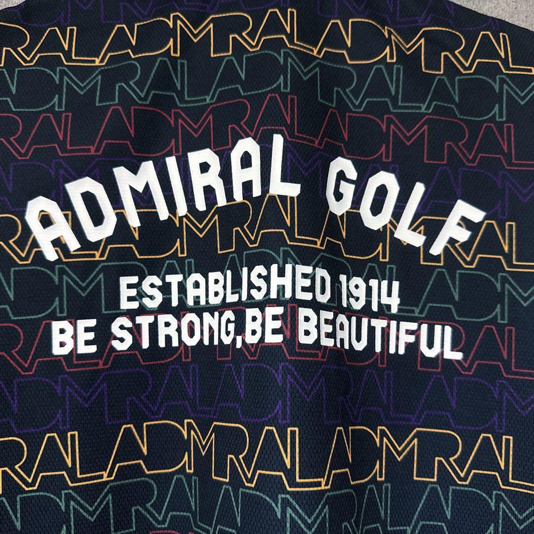 Admiral GOLF アドミラルゴルフ ポロシャツ 総柄 ネイビー L 半袖