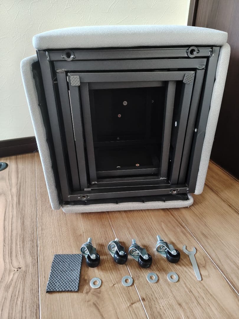 スツール　オットマン　5脚セット　5in1　グレー色　キャスター付