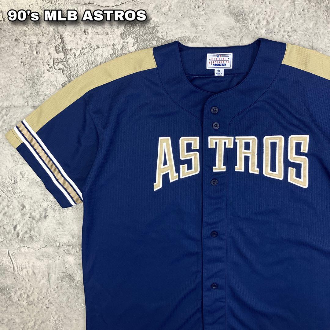 90s MLB アストロズ ベースボールシャツ スターター 古着 刺繍 紺 XL