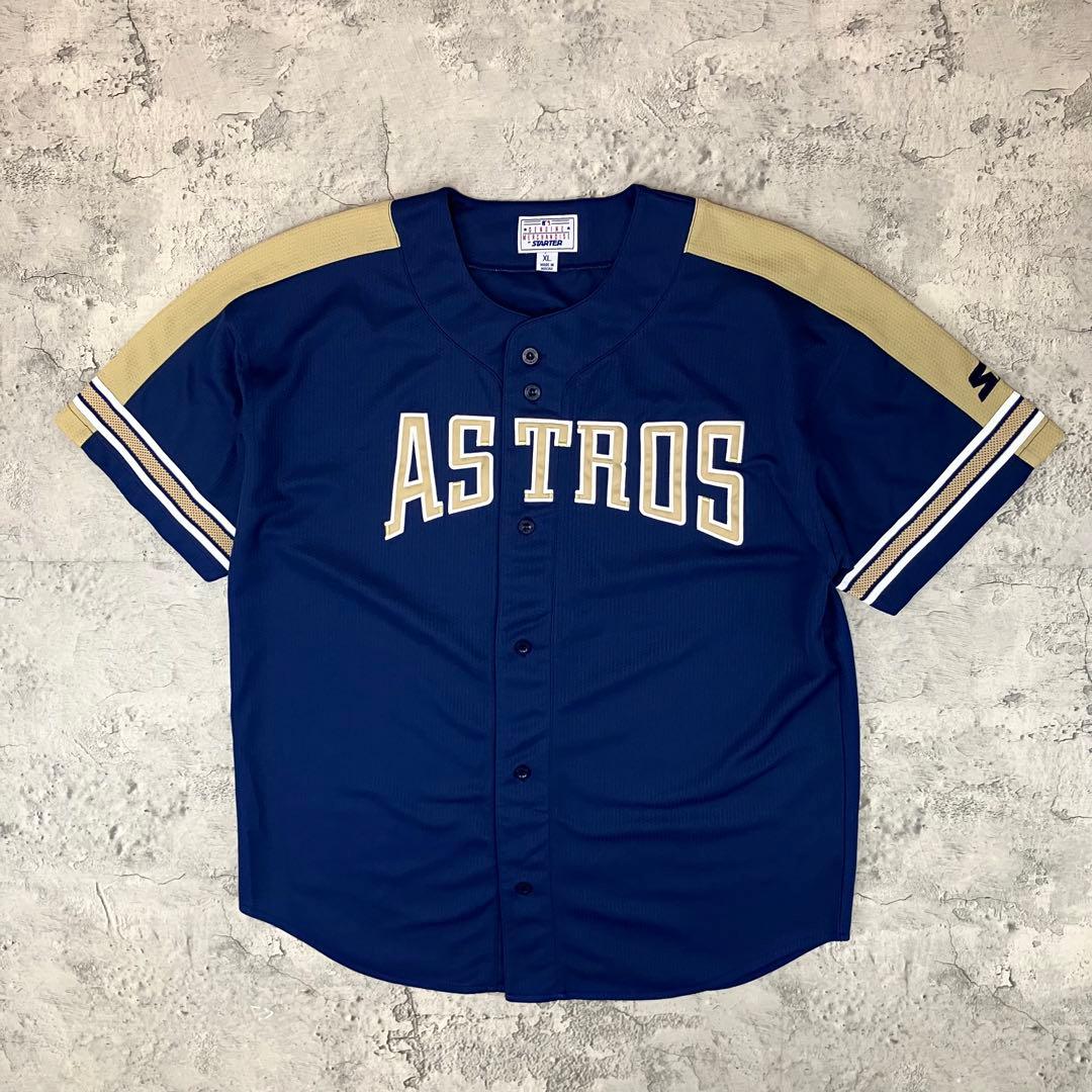 90s MLB アストロズ ベースボールシャツ スターター 古着 刺繍 紺 XL