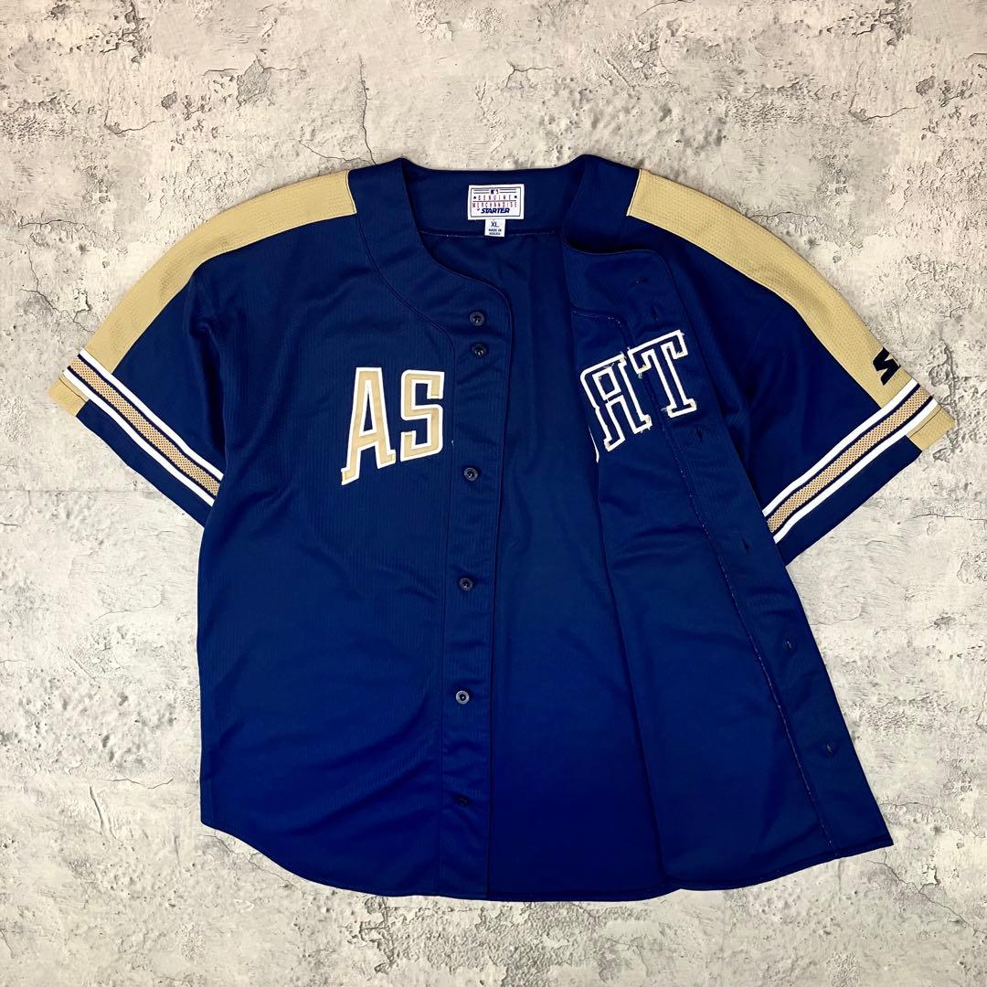 90s MLB アストロズ ベースボールシャツ スターター 古着 刺繍 紺 XL