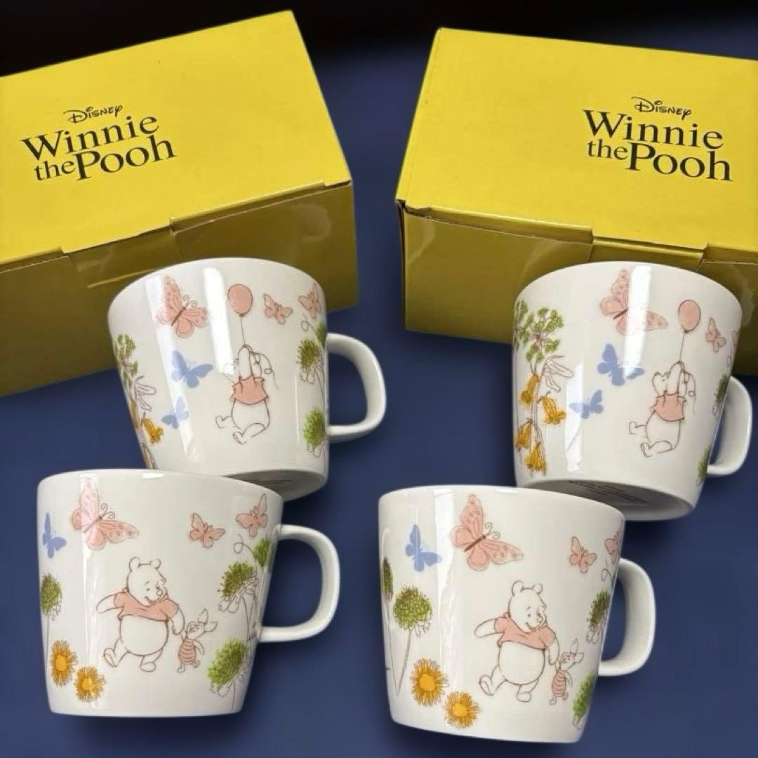 【新品未使用】プーさん　マグカップ4個セット&パスタカレー皿 6枚セット