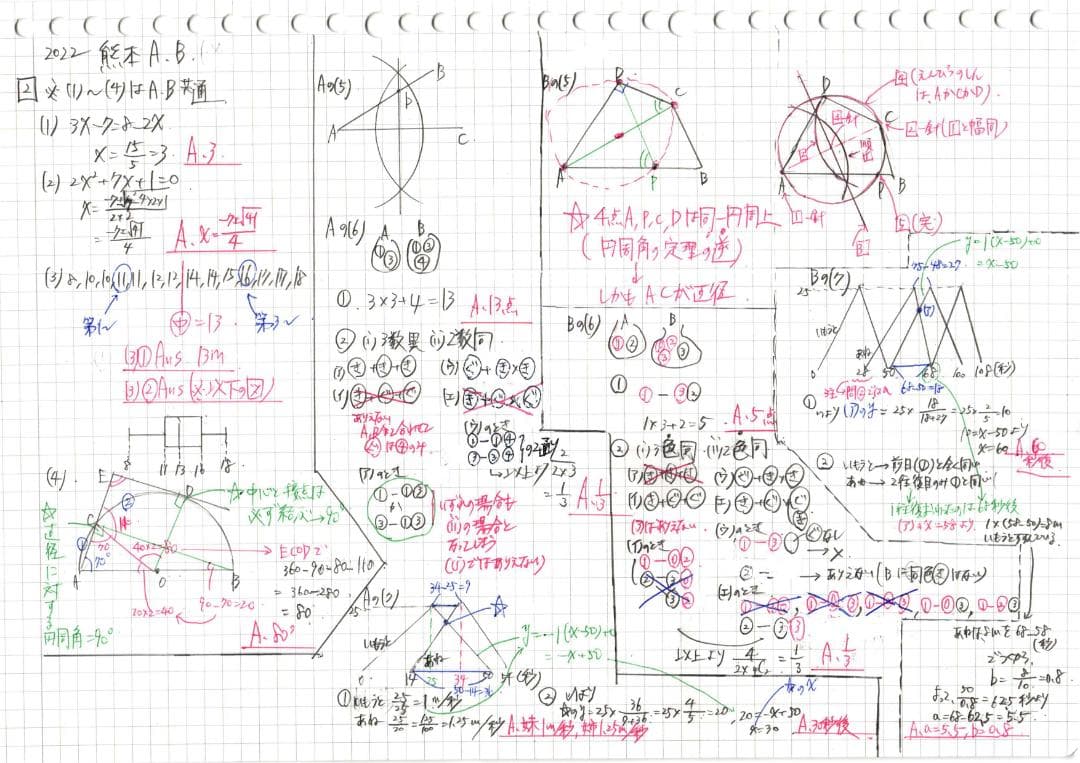 塾講師オリジナル数学解説全問動画付 熊本AB 公立高入試 2022～24 過去問