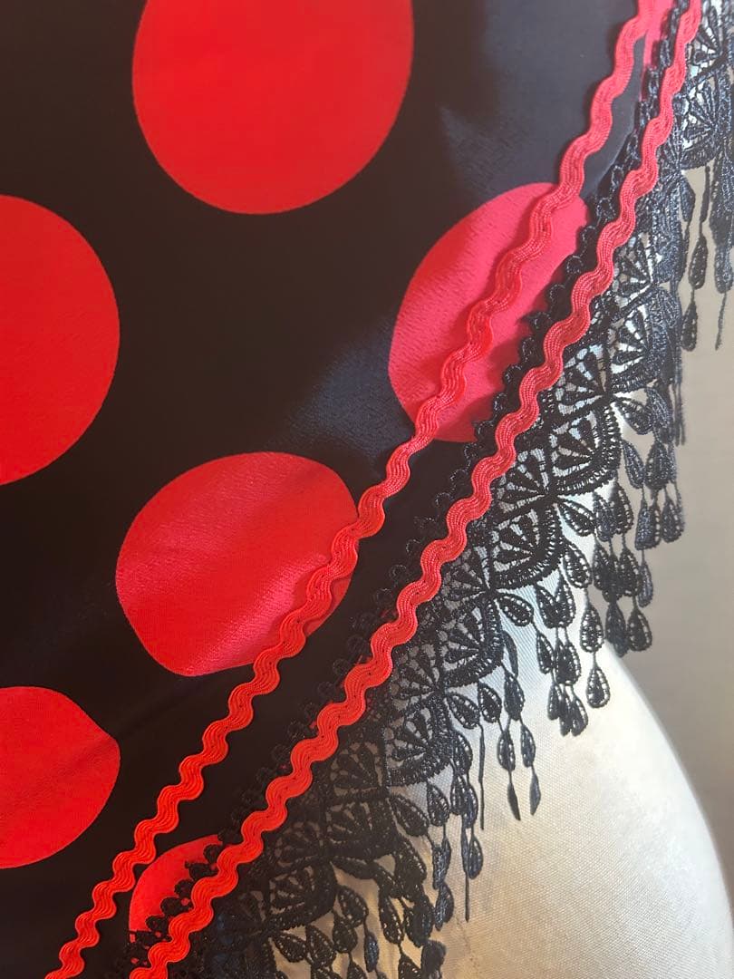 ❺フラメンコ 衣装小物シージョピキージョ 黒赤 水玉模様ハンドメイド新品未使用